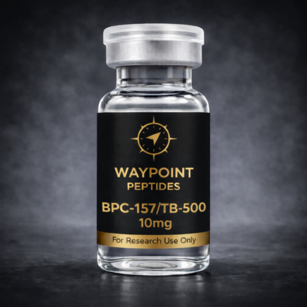 A vial with a label BPC-157/TB-500 10mg, For Research Use Only